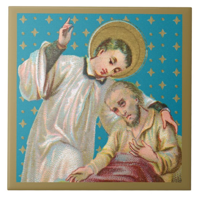 St Aloysius Gonzaga & Plague Victim (M06; NoName) Ceramic Tile (Front)