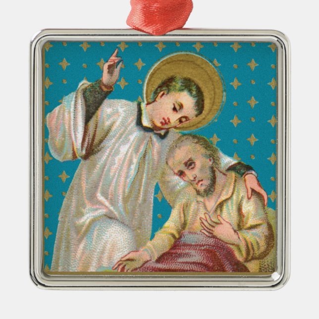 St. Aloysius Gonzaga & Plague Victim (M 006) Metal Ornament (Front)