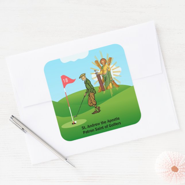 St. Andrew and Dapper Male Golfer Square Sticker (Envelope)