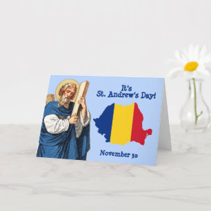 St. Andrew and Flag-Map of Romania Feast Day Card
