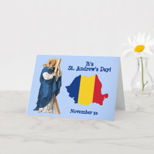 St. Andrew and Flag-Map of Romania Feast Day Card