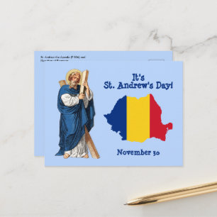 St. Andrew and Flag-Map of Romania Feast Day Postcard