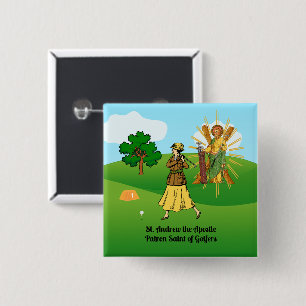 St. Andrew and Upscale Lady Golfer 15 Cm Square Badge