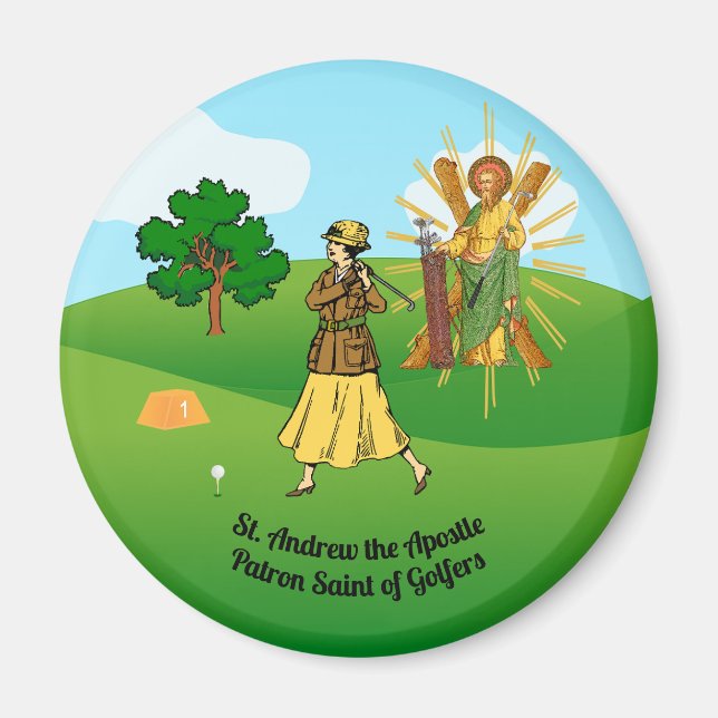 St. Andrew and Upscale Lady Golfer Magnet (Front)