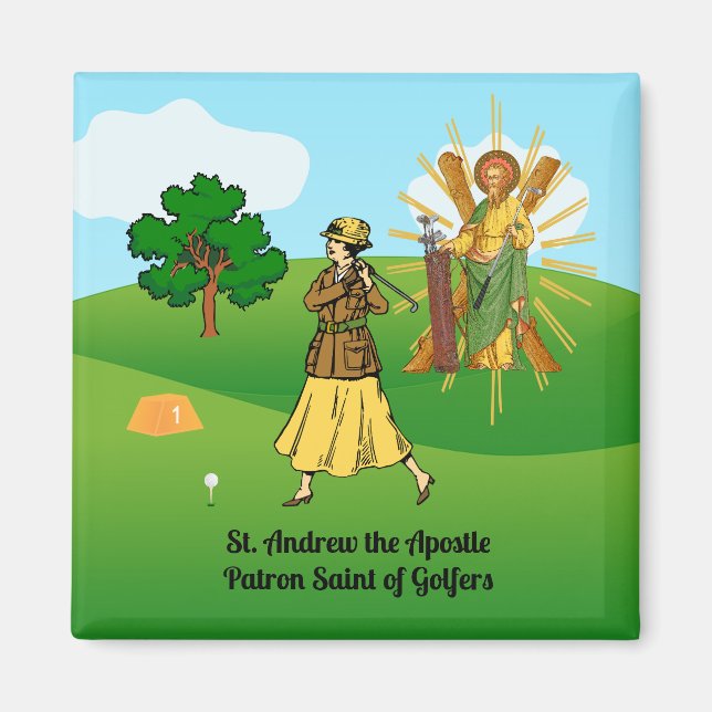 St. Andrew and Upscale Lady Golfer Magnet (Front)