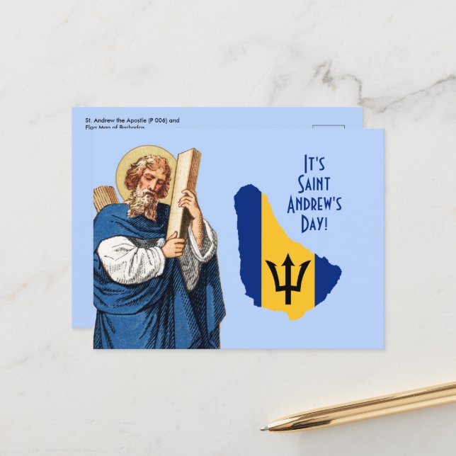 St. Andrew with Flag-Map of Barbados Feast Day Pos Postcard (Front/Back In Situ)
