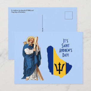 St. Andrew with Flag-Map of Barbados Feast Day Postcard