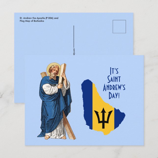 St. Andrew with Flag-Map of Barbados Feast Day Postcard (Front/Back)