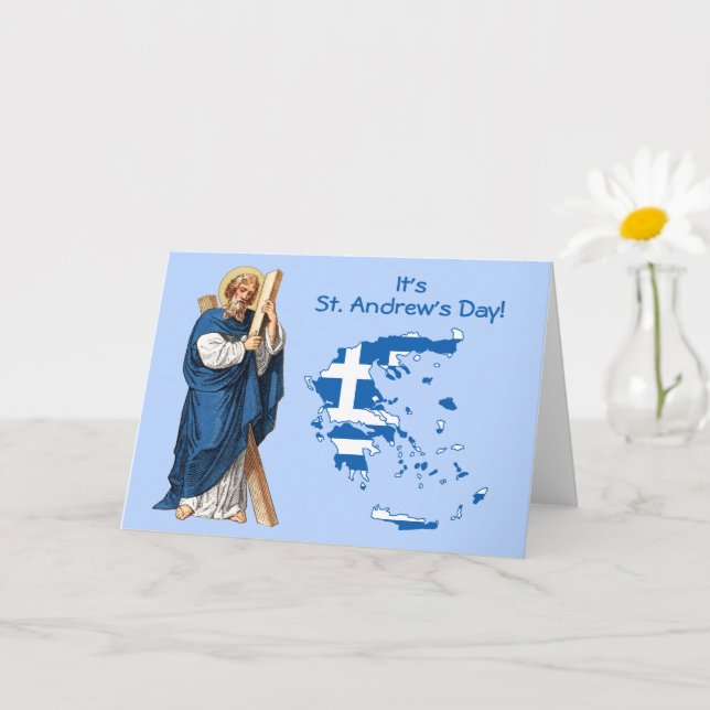 St. Andrew with Flag-Map of Greece Feast Day Card (Small Plant)
