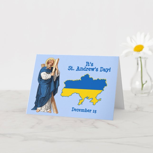 St. Andrew with Flag-Map of Ukraine Feast Day Card (Small Plant)