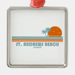 St. Andrews Beach Georgia Sun Palm Trees Metal Ornament