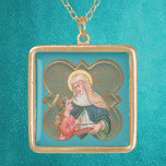 St. Anne and the BVM in a Barbed Quatrefoil (BK67) Gold Plated Necklace<br><div class="desc">St. Anne—wife of St. Joachim; mother of Mary, the Blessed Virgin; grandmother of Jesus. St. Anne teaching Mary to read the Scriptures from a book or scroll is, perhaps, *the* most familiar motif to contemporary viewers that features this saint. Statues of St. Anne and Young Mary grace innumerable Catholic churches,...</div>