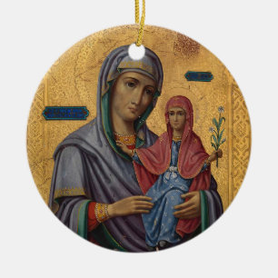 St. Anne and the Theotokos Orthodox Christian Icon Ceramic Ornament