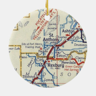 St. Anthony and Rexburg Idaho Vintage Map Ceramic Ornament