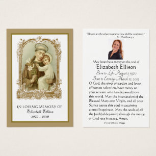 St. Anthony Catholic Funeral Memorial Holy Card -