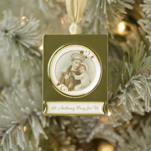 St. Anthony of Padua Baby Jesus Religious  Gold Plated Banner Ornament