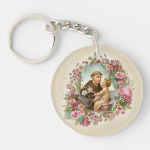 St. Anthony of Padua Baby Jesus Roses Key Ring