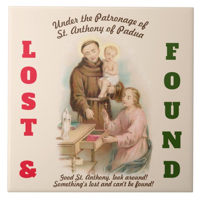 St Anthony of Padua, Finder of Lost Things (TF 01) Ceramic Tile (Front)