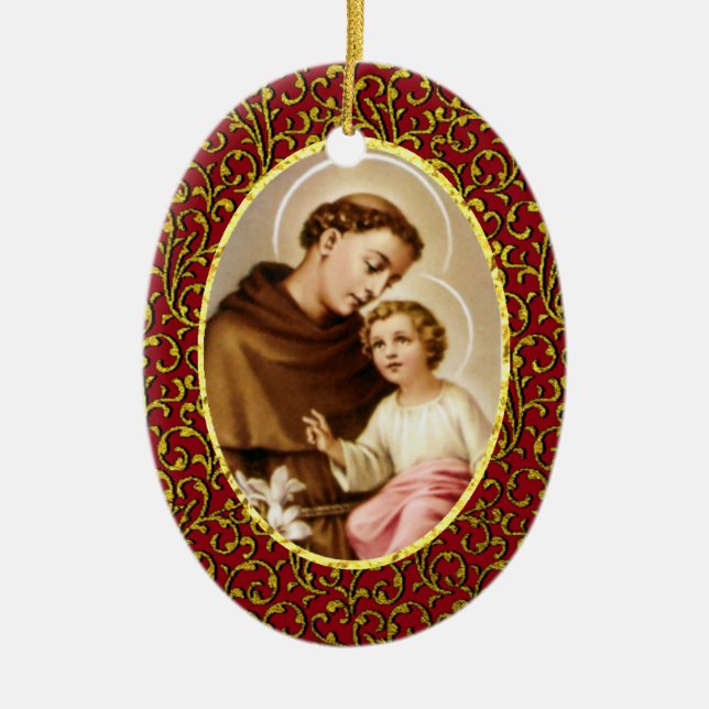St. Anthony of Padua Personalise Background Colour Ceramic Tree Decoration (Front)