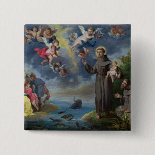 St. Anthony of Padua Preaching to the Fish 15 Cm Square Badge
