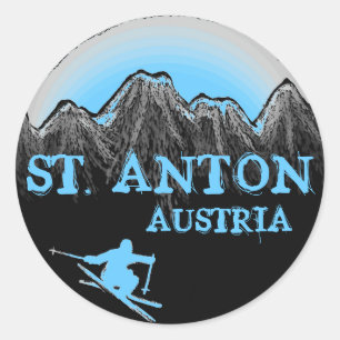 St. Anton Austria blue skier stickers