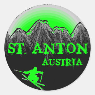St. Anton Austria green skier stickers