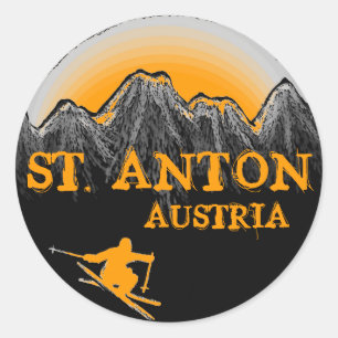 St. Anton Austria orange skier stickers