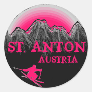 St. Anton Austria pink skier stickers