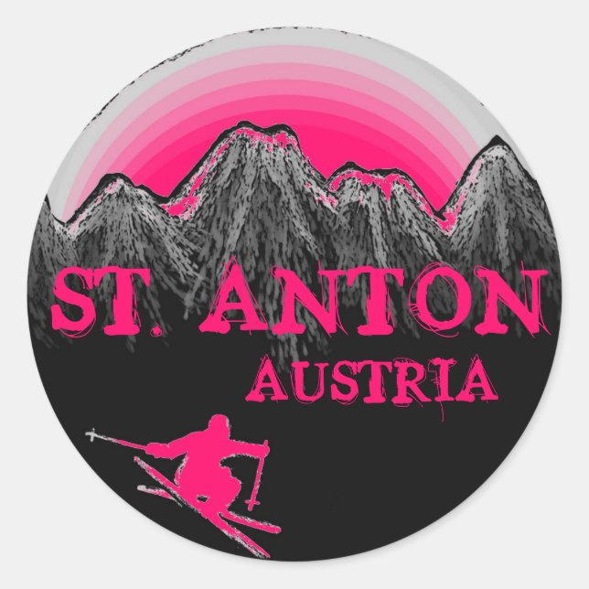 St. Anton Austria pink skier stickers (Front)