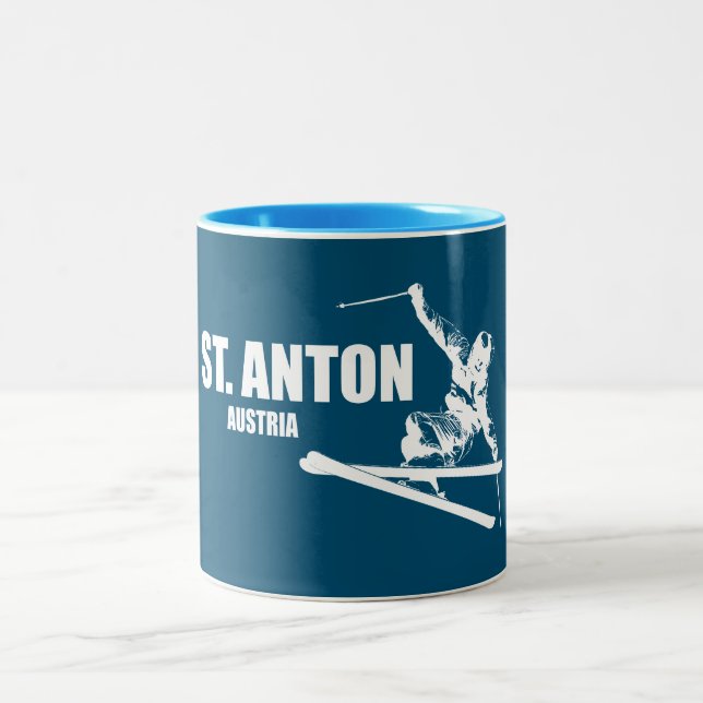 St. Anton Austria Skier Two-Tone Coffee Mug (Center)