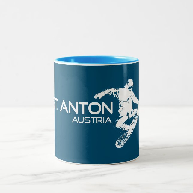 St. Anton Austria Snowboarder Two-Tone Coffee Mug (Center)