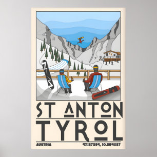 St Anton Tyrol Ski Print, Chalet and Mountain Poster