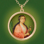 St. Apollonia (BLA 001) Gold Plated Necklace<br><div class="desc">Note well: This image fits round pendants best! Antique image of St. Apollonia from a late nineteenth century chromolithographic devotional print #116 published by Buchhandlung L. Auer, Donauwörth, Germany, in the designer’s private collection of religious ephemera. Feast: February 9 The palette for this St. Apollonia roundel consists of the following...</div>