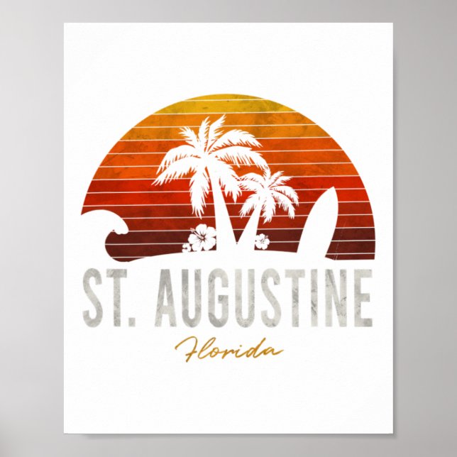 St. Augustine Beach Florida Fl Palms Vacation Surf Poster (Front)