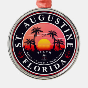 St Augustine Beach Florida Palm Trees Sunset Metal Ornament