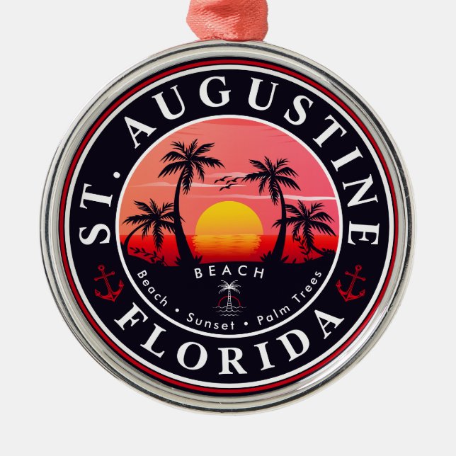 St Augustine Beach Florida Palm Trees Sunset Metal Ornament (Front)
