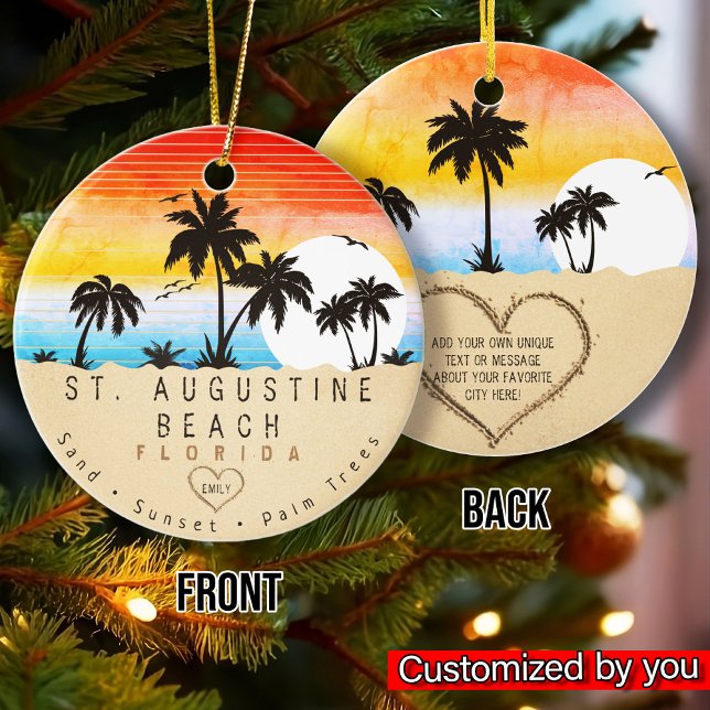 St. Augustine Beach Florida Retro Sunset Souvenirs Ceramic Ornament (Creator Uploaded)