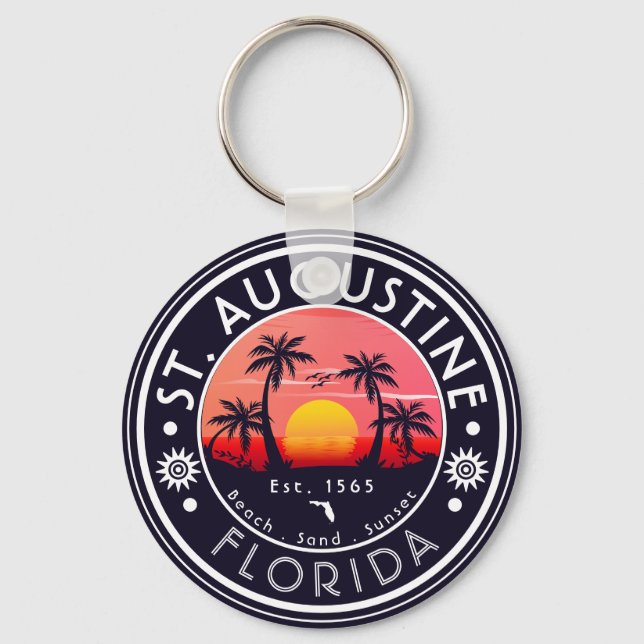 St Augustine beach Florida Sunset Beach Palm Tree  Key Ring (Front)