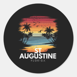 St Augustine Beach Florida Surfboard Surfing Vinta Classic Round Sticker