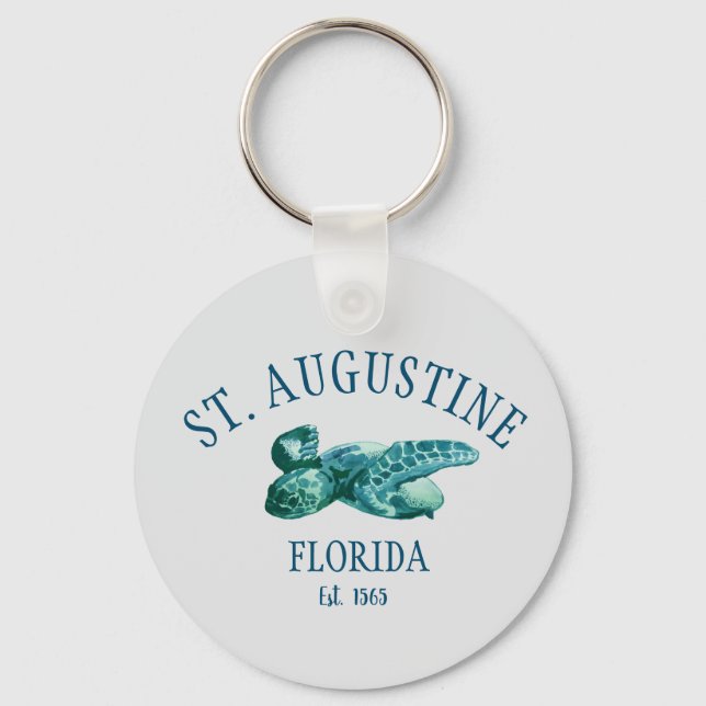 St Augustine EST 1565 Beach Sea Turtle Key Ring (Front)
