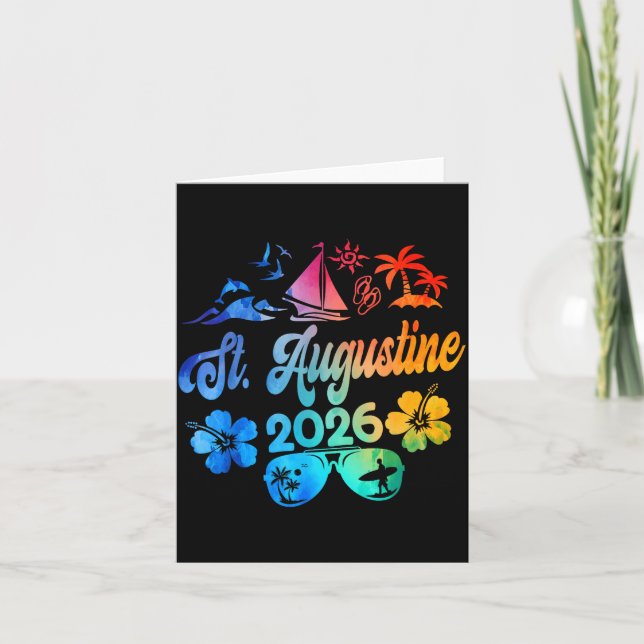 St. Augustine Florida 2026 Vacation Tie Dye Summer Card (Front)