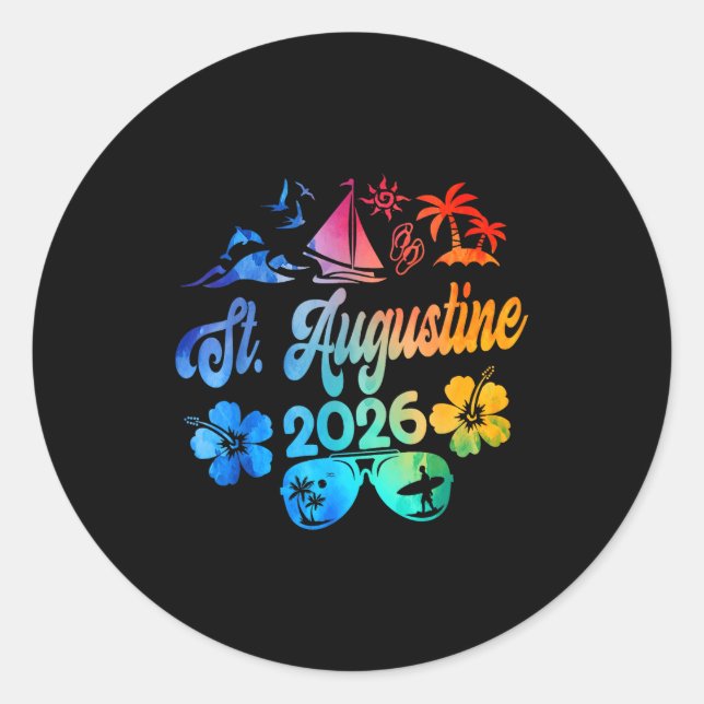 St. Augustine Florida 2026 Vacation Tie Dye Summer Classic Round Sticker (Front)