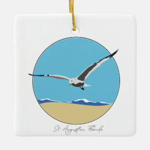 St. Augustine, Florida Sea Gull over Beach  Ceramic Ornament