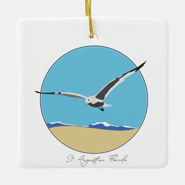 St. Augustine, Florida Sea Gull over Beach  Ceramic Ornament (Front)