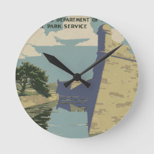 St. Augustine Florida Spanish Fort Poster Round Clock