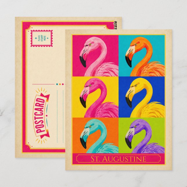 St. Augustine Postcard Florida Flamingo Vintage (Front/Back)