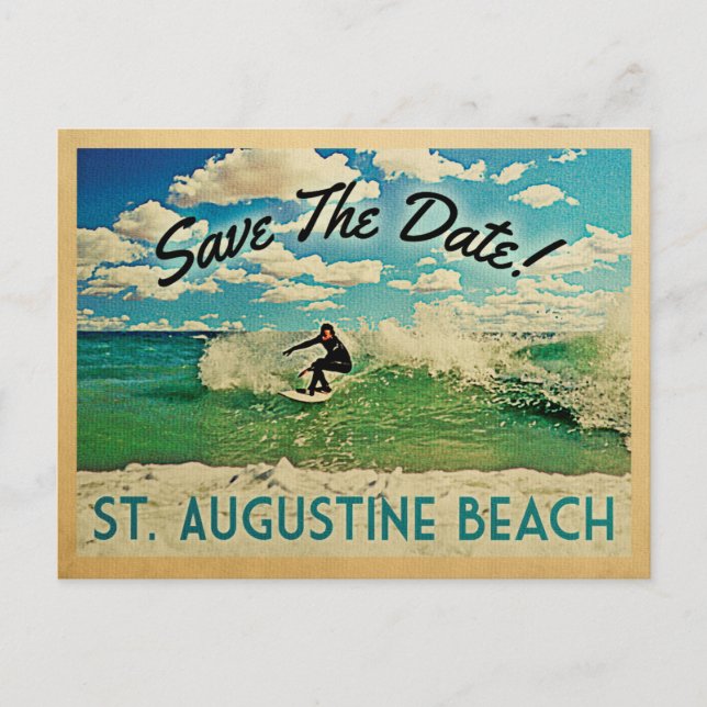 St Augustine Save The Date Florida Surfing Announcement Postcard (Front)