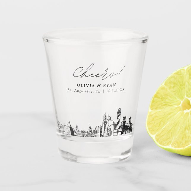 St. Augustine Wedding Favour Personalised Cheers Shot Glass (Front)