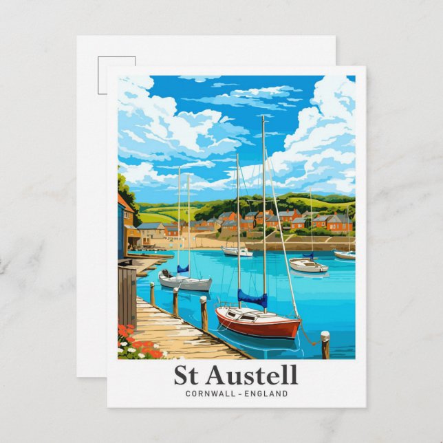St Austell Cornwall England Travel Illustration Postcard (Front/Back)