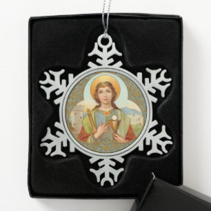 St. Barbara of Nicomedia (BK 001) Snowflake Pewter Christmas Ornament